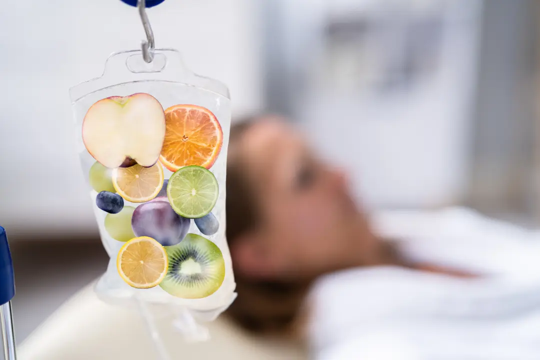IV filled with fruit to symbolize IV infusion therapy's benefits.